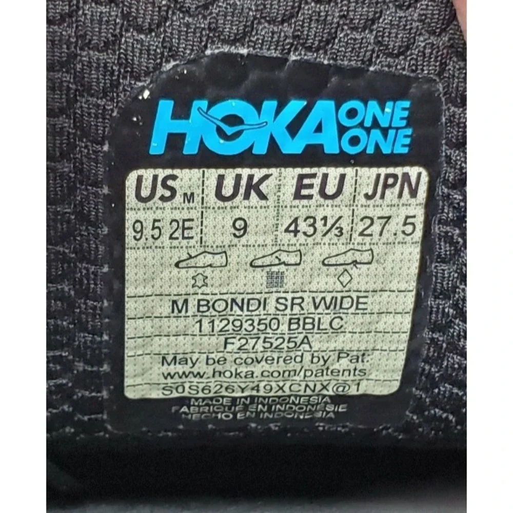 Hoka One One Bondi SR Shoes Mens 9.5 2E WIDE Triple Black Leather Work Sneaker
